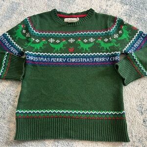 H&M Festive Green Sweater with Dinosaur Pattern
